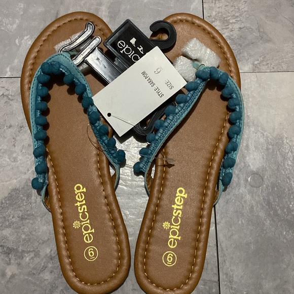 Brand new size 6 women teal pompom slippers sandals summer shoe blue - Picture 3 of 5